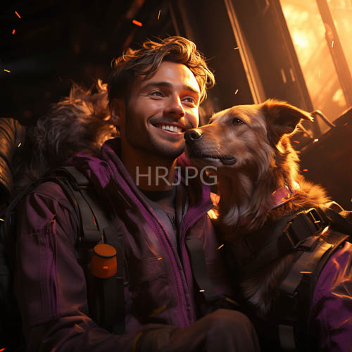 sunset fades softly on a man and dogs shared sanctuary of outdoor gear