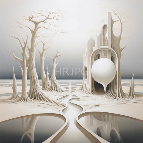 High Resolution: Organic Abstraction Unfolds in Beige Toned Cityscape with Spherical Element download. | HRJPG.com