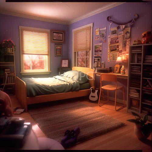 High Resolution: Rumpled Plush Bedding Amidst Purple Walls and Sunlit Wooden Frame download. | HRJPG.com