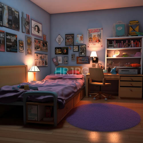 plush rug anchors teen sanctuary with cool blue walls and wood floor