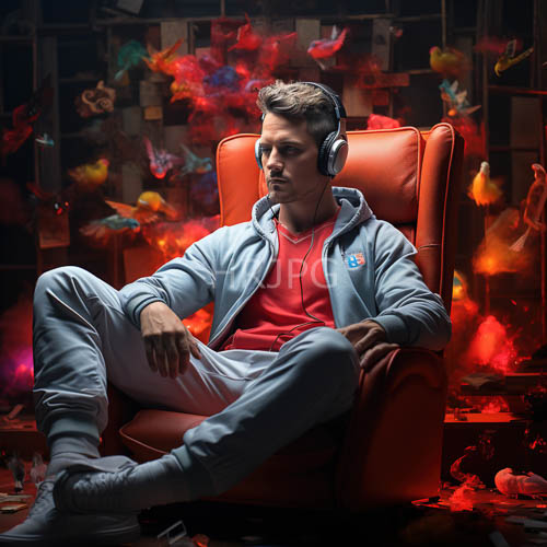 contemporary art and fashion advertising merge with urban streetwear aesthetics in vibrant orange light