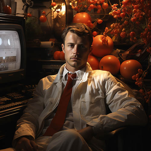 contemporary fashion portraiture combines classic style with retro elements in a striking contrast