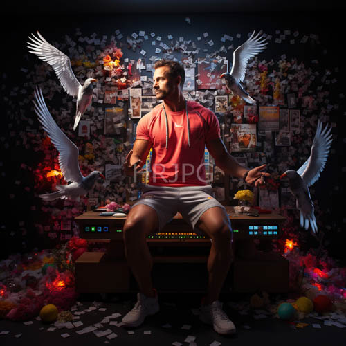 athletic lightskinned man dominates the music venue with confident dj set