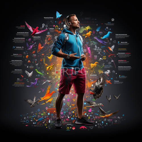 athletic black man in blue hoodie embracing urban streetwear in hightech environment
