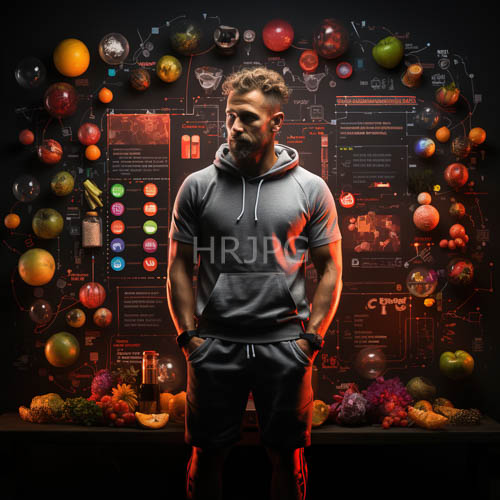 muscular bearded man with toned physique in dramatic lighting and colorful setting
