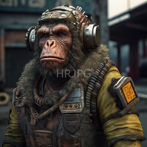 High Resolution: Rugged Green Jacketed Ape Projected Authority in Steampunk Concept Art Niche download. | HRJPG.com