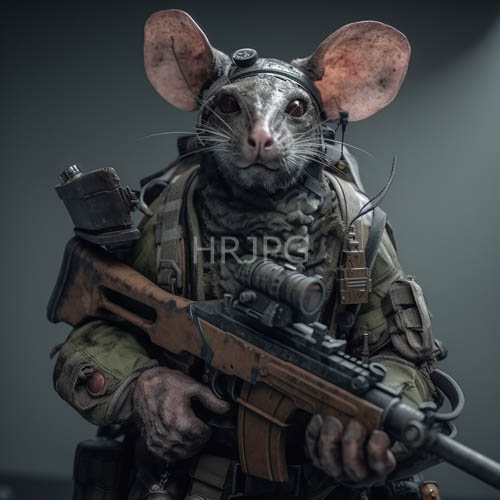 camouflage military mouse soldier tactical gear silhouetted against urban gray background