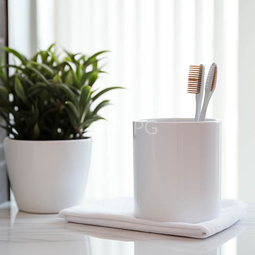 sustainable morning routine in modern minimalist bathroom with ecofriendly accents