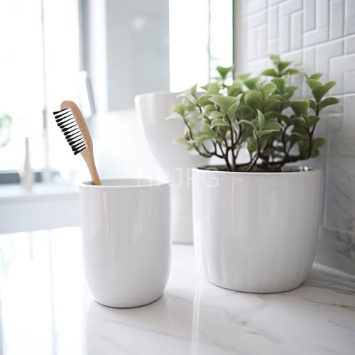 High Resolution: Marble Countertop Miniature Ecosystems with Potted Greenery and Combs download. | HRJPG.com