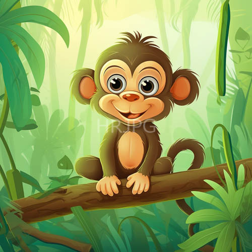 playful baby monkey dominates tranquil jungle retreat with oversized expressive eyes and cheerful pink nose