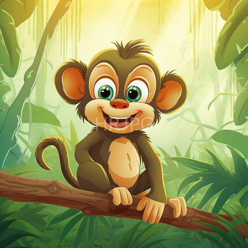monkeys large green eyes frame furry face amid jungle foliage with dappled sunlight