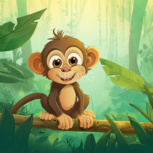 lush jungle foliage encases brown furred baby monkey amid tropical forest canopy life