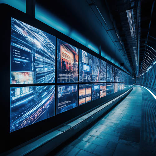 cityscapes unfold across expansive underground metro station walls