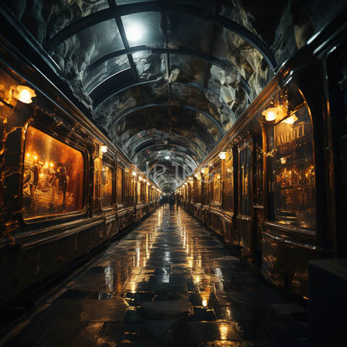medieval stonework unfolds with intricate patterns and ambient glow in distant corridor