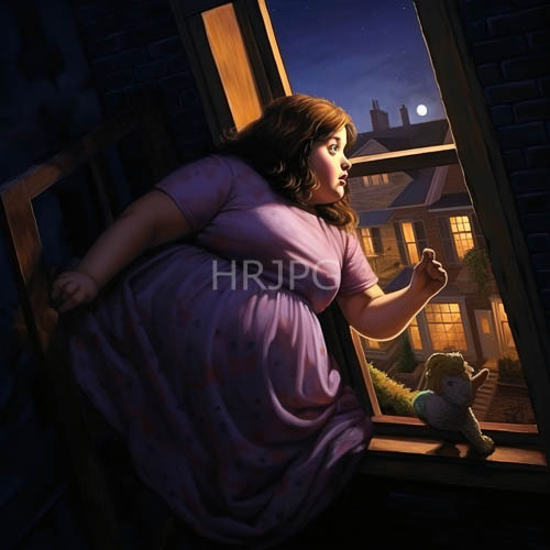 High Resolution: Moonlit Window Art Depicts Intimate Moment of Comforting Nighttime Solace download. | HRJPG.com