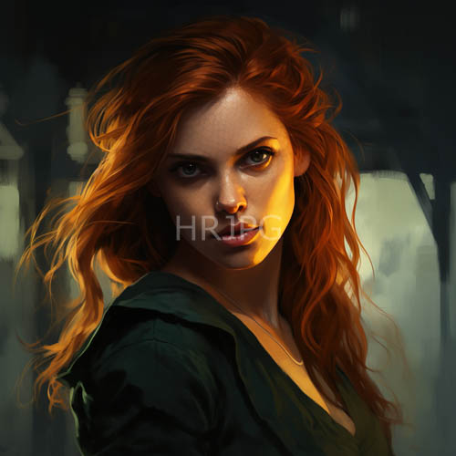 freckled woman with wavy red locks in moody sunlit studio setting