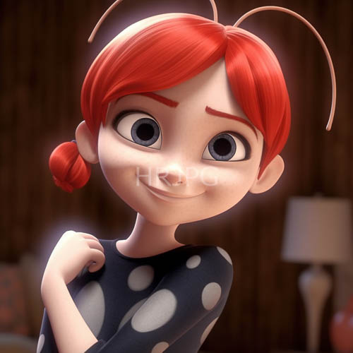 redhaired anime heroine with antennae and delicate smile in fantasy world