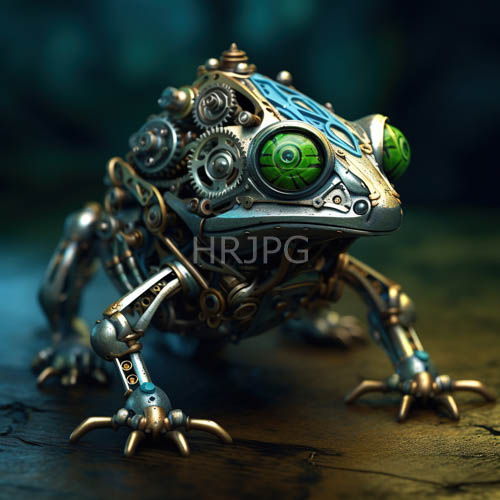 High Resolution: Steampunk Frog with Intricately Designed Brass Limbs and Gears download. | HRJPG.com