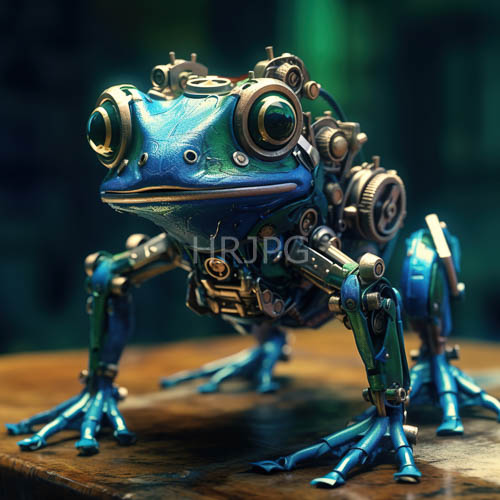 steampunk frog emerges from precisioncrafted gearwork on weathered wooden plank
