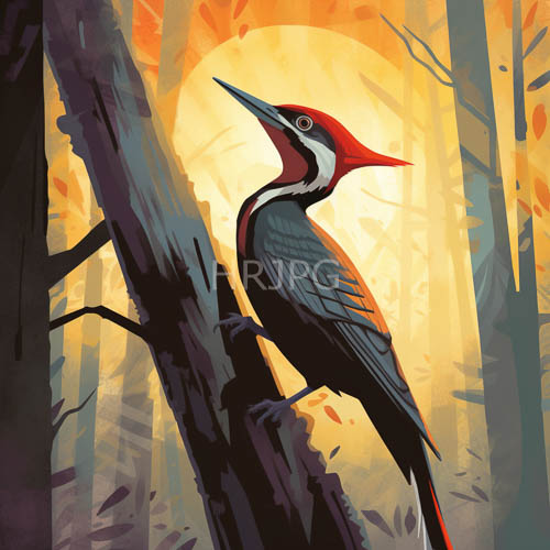 High Resolution: Redcapped woodpecker perches on weathered tree trunk amidst snowwhite breast feathers and jetblack wings download. | HRJPG.com