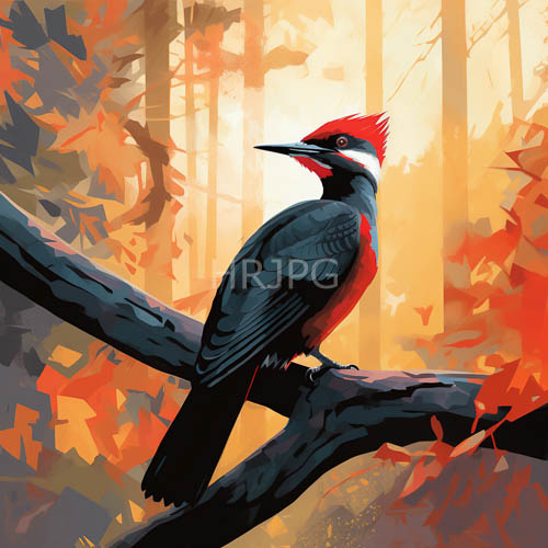autumn woodland wildlife with contrasting plumage on sharp diagonal branch