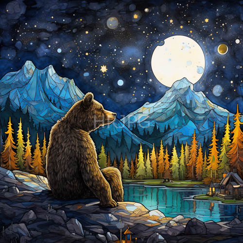 crimson leaves dance underneath starlight reflected in wooden cabin windows