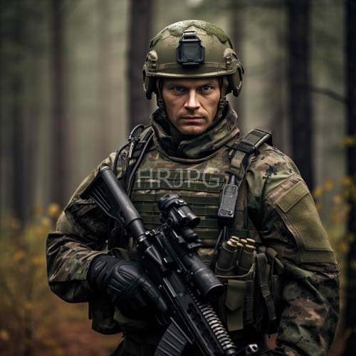 High Resolution: Caucasian soldier in forest camouflage with night vision equipment at the ready download. | HRJPG.com