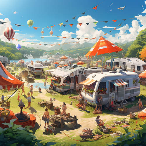 festival celebration unfolds under lush green valleys azure skies