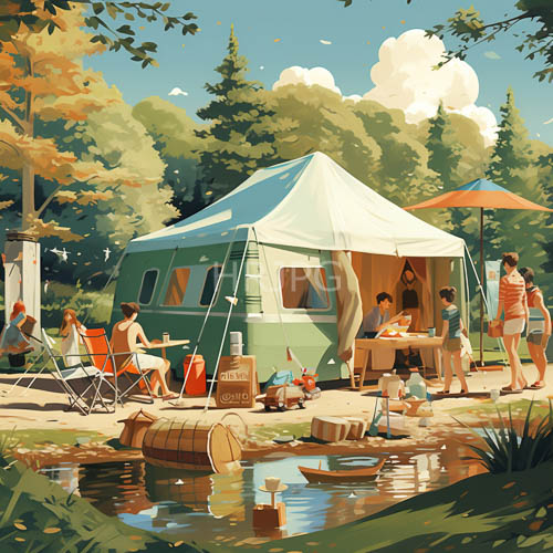 crisp whitegreen tent amidst lush green canopies and clear blue skies unfolds serene camping moments
