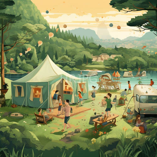 High Resolution: Lakeside Camping Adventure Unfolds Under Golden Light of Sunset download. | HRJPG.com