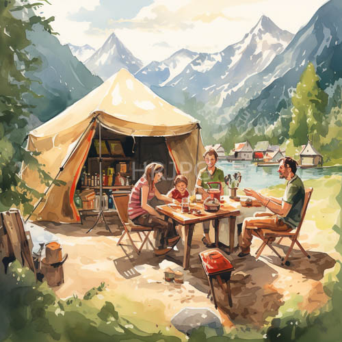 High Resolution: Mountain Village Gathering Amidst Cozy Beige Tent Setting download. | HRJPG.com
