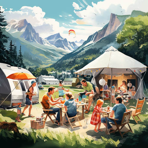 mountainous terrain picnic with majestic peaks and vibrant outdoor setting unfolds