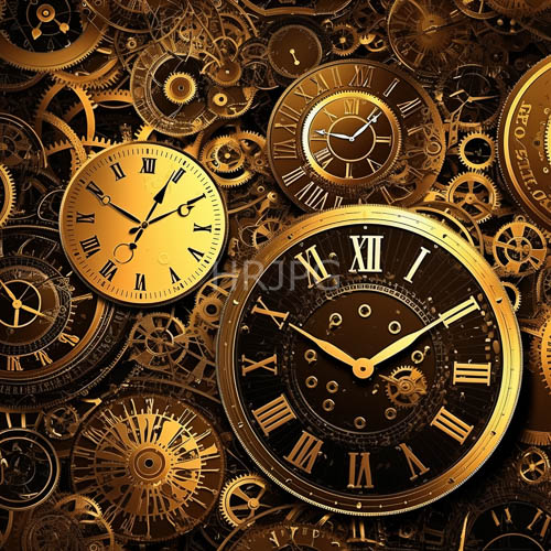 steampunk timepiece dominance amidst goldenbrown scrollwork and rotating cogs