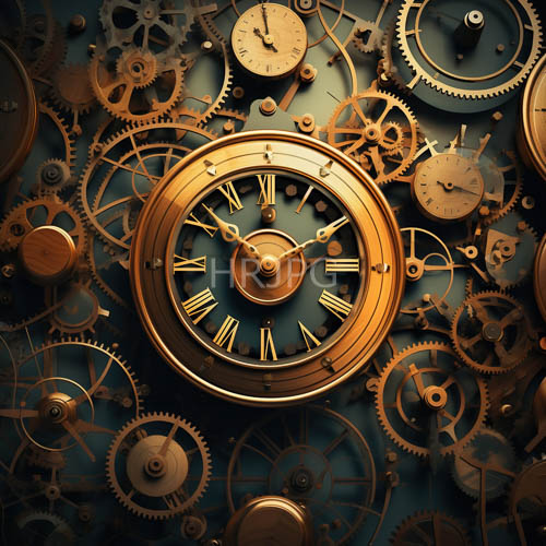 intricate steampunk clockwork mechanism on teal background with goldenbrass accents and industrial textures