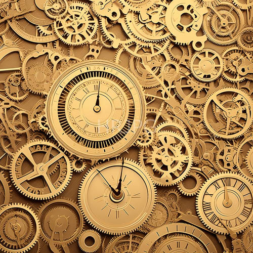 mechanical gears weave through a complex tapestry of interlocking cogs and precision craftsmanship in a luxurious steampunk setting with aged brass and bronze components