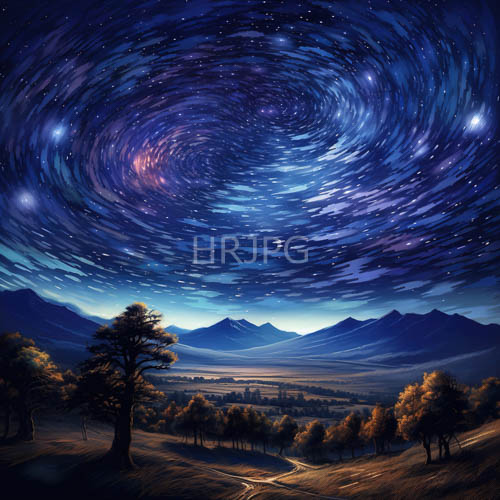 galactic nightfall over mountain silhouettes with cosmic moonlit pathway