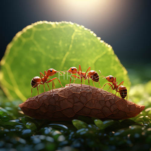 macro foliage ants orange black striped seed pod green leaf texture