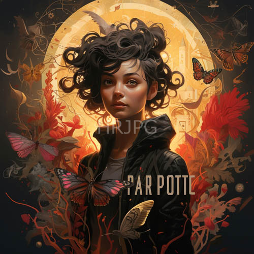 young woman amidst vibrant red flowers under full moonlight amidst art