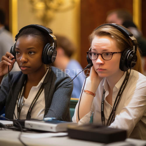 focused young black woman and colleague engage in seamless virtual collaboration on modern conference table