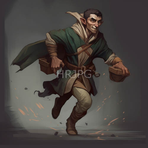High Resolution: Darkskinned Elf in Motion with Emerald Tones and Earthy Neutrals download. | HRJPG.com