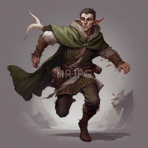 elven warriors muted gray backdrop unveils stark bonelike appendages amidst rugged brown tunic