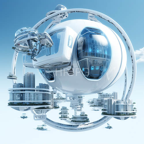 futuristic spacecraft dominates modern cityscape with sleek metallic textures and bluetinted windows amidst floating platforms