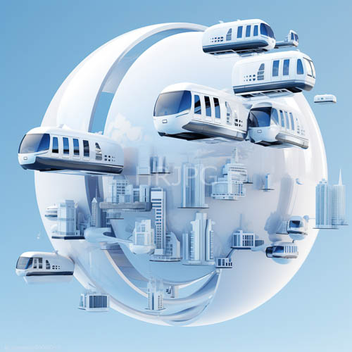 futuristic cityscape transformed by gliding hoverbuses amidst boundless azure skies