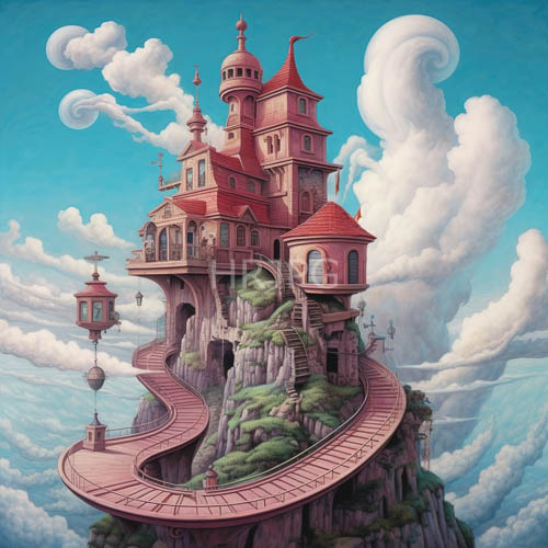 fantasy castle architecture delights whimsical redroofed turrets amidst rocky cliffs