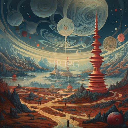 galactic geology converges with cosmic drama amidst crimson terrain