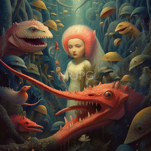 underwater forests bloom with pink frilled headdresses and tiny red fish amidst marinethemed fantasy