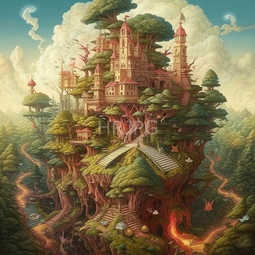 ancient redtiled castle clings to cliffside amidst midnightblue foggy forest