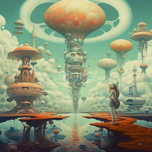 floating cityscape amidst pastelgraded cliffs and weathered balloon ruins