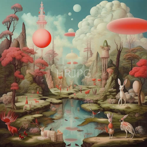 High Resolution: Floating pink orbs illuminate surreal mountain landscapes today download. | HRJPG.com