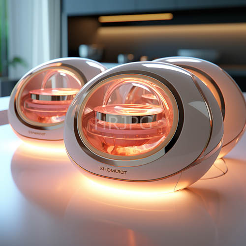 High Resolution: Spherical Shumuki lamps sit atop glossy tabletops in upscale kitchens download. | HRJPG.com
